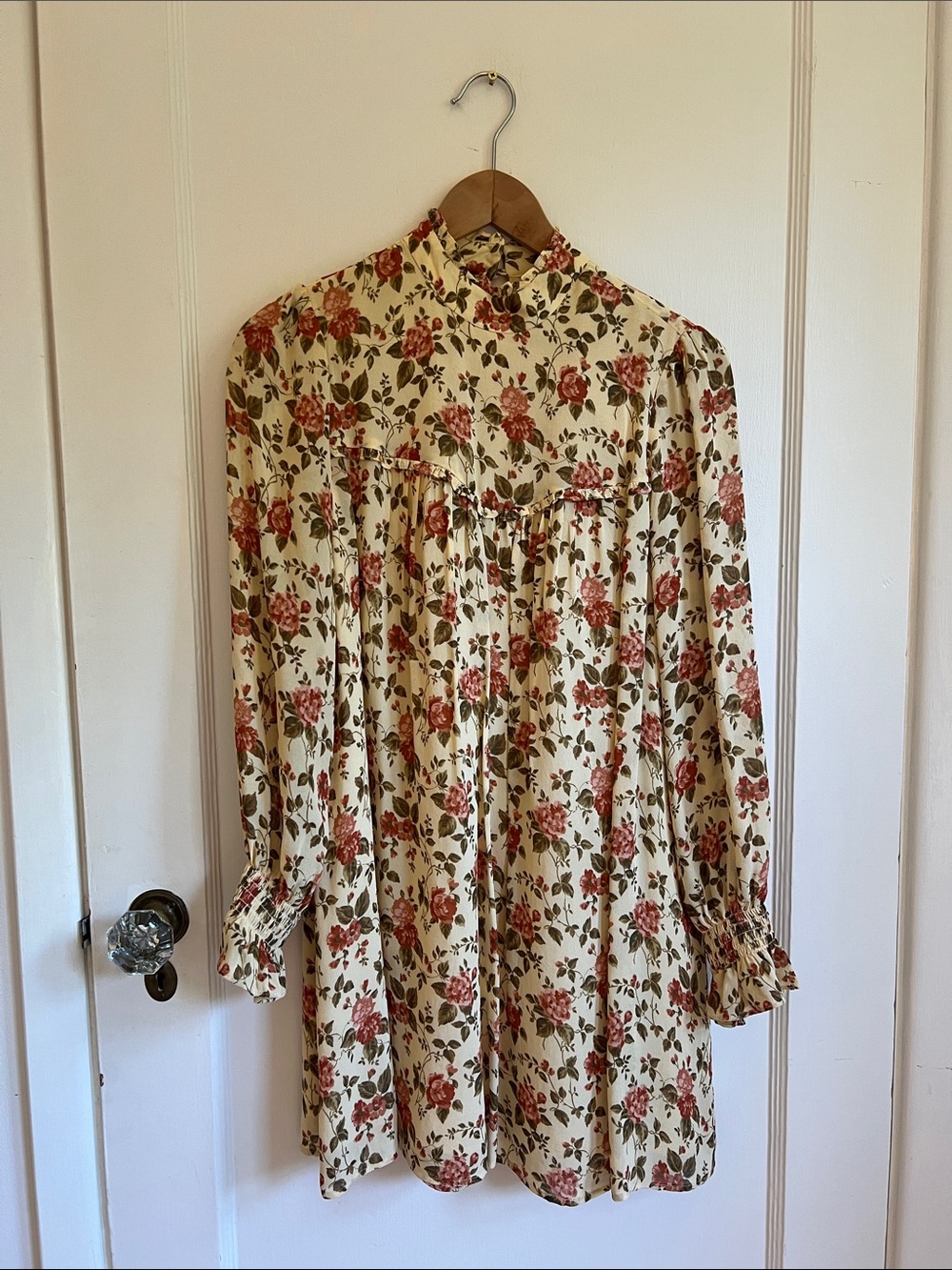 Reformation Jourdan Yellow Floral Mini Dress with Rust Rose Print